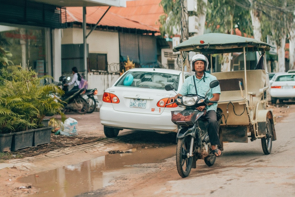 Road 60 runs directly from Siem Reap to the temples — the ticket office sits in between