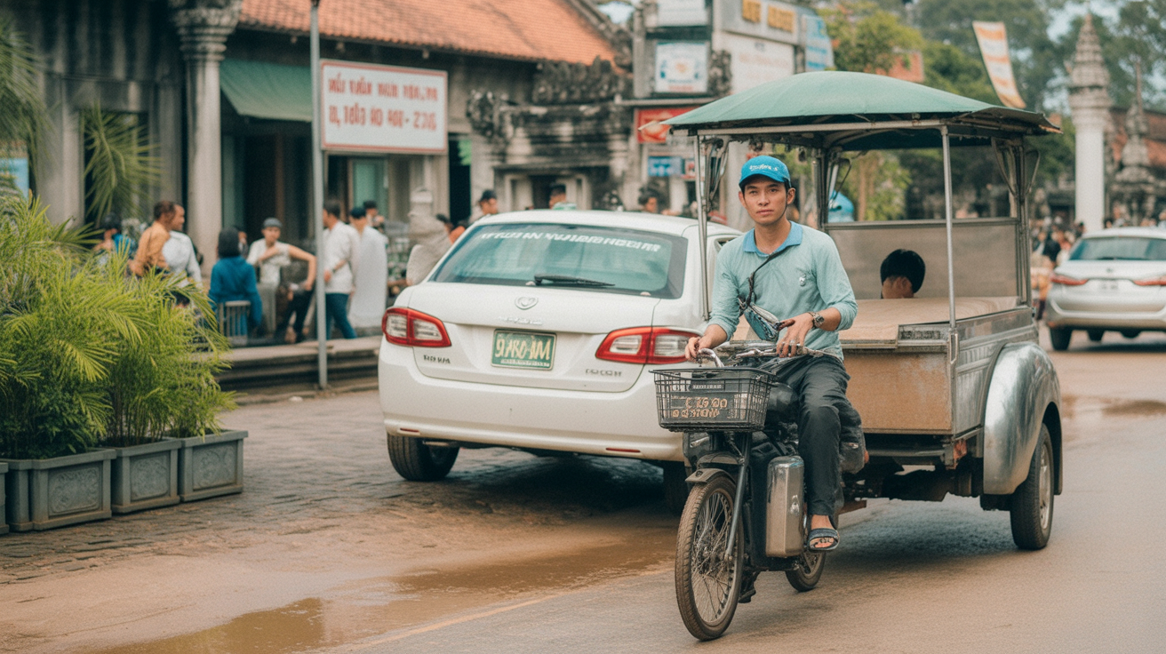 A tuk-tuk and driver for the day is the most flexible option — $15–25, negotiate the previous evening
