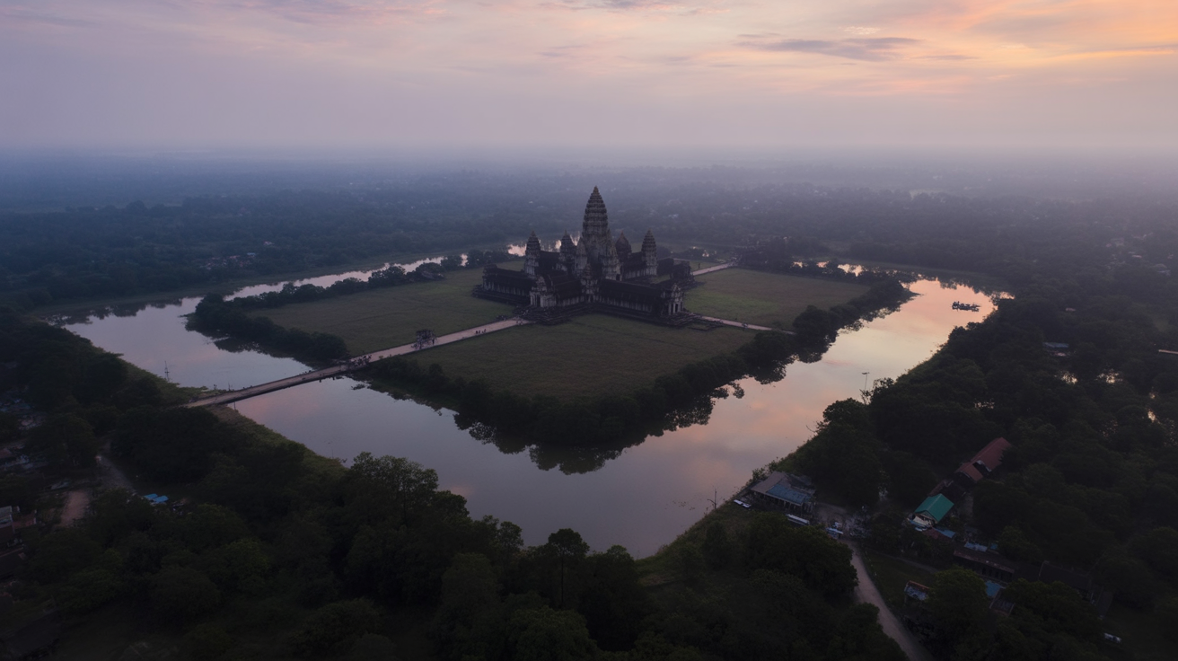 Angkor Wat sunrise from the main reflection pool — arrive by 5:15–5:30am for a spot before the crowds